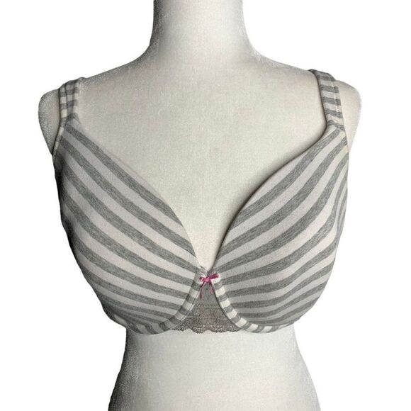 Cacique Full Coverage Underwire Bra 38DD Grey Striped Lightly Lined Adjustable - Picture 1 of 6